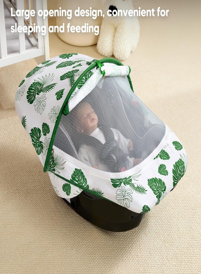 mamatepe Baby Car Seat Cover, 2-in-1 Breathable Carseat Shade Protection & Mosquito Net, Dustproof Privacy Lightweight Canopy Covers for Infant Unisex, Mosquito net for Spring & Summer - Green - Image 5